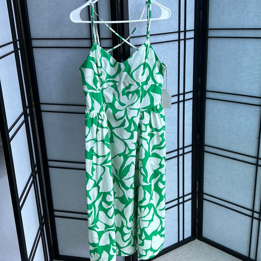 NWT A New Day Cotton Green and White Dress